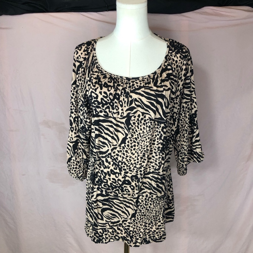 Size XL Soma Animal Print Scoop Neck Tunic - Black & Cream